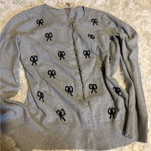 LOFT Gray Cardigan with Black Bow Details